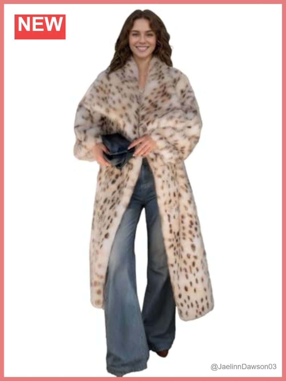 Faux Fur Leopard Lapel Maxi Coat with Pockets